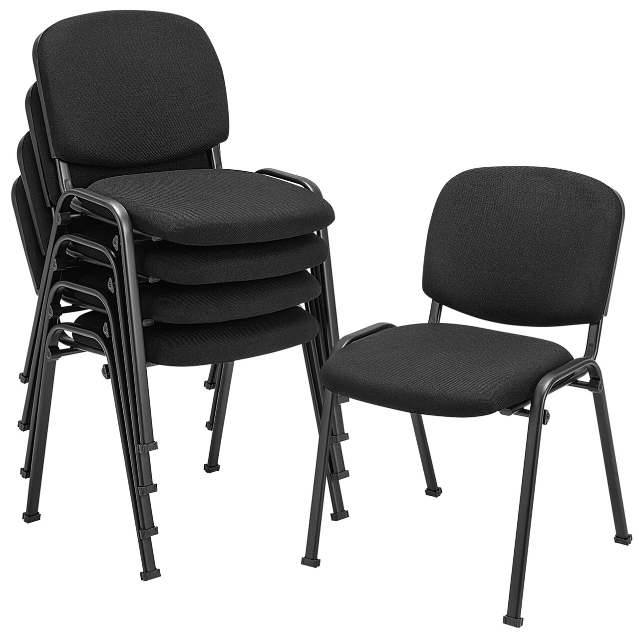 Black Linen Office Chair Set 5 Pack Padded Metal Frame Stackable 330lbs